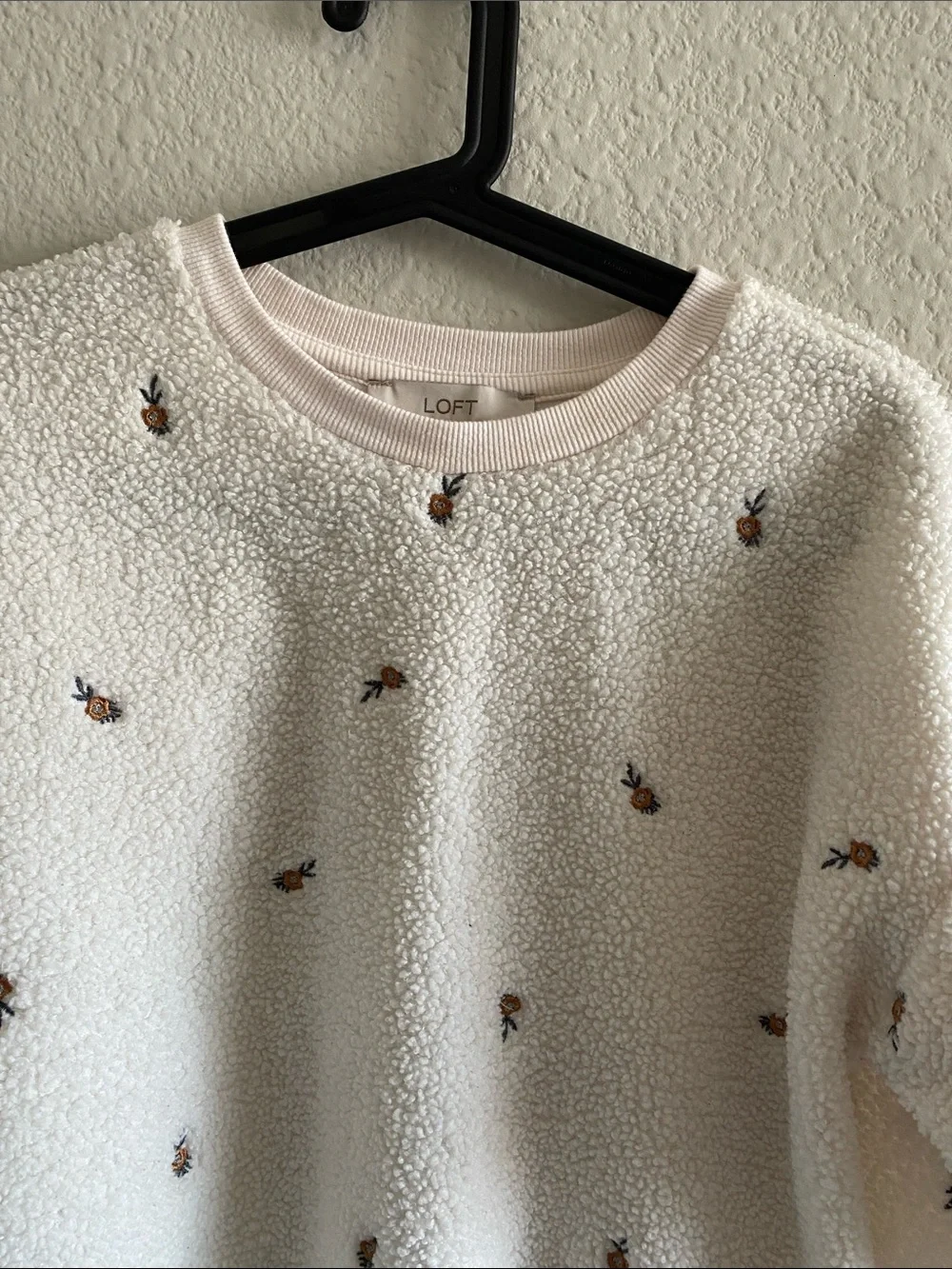 Women’s LOFT Cream Pullover with Tiny Floral Embroidery